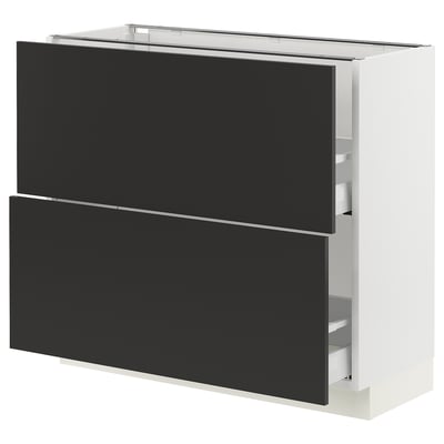 SEKTION / MAXIMERA Base cabinet with 2 drawers, white/Nickebo matt anthracite, 36x15x30 "