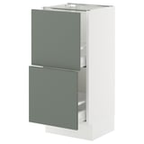 SEKTION / MAXIMERA Base cabinet with 2 drawers, white/Nickebo matt grey-green, 15x15x30 "