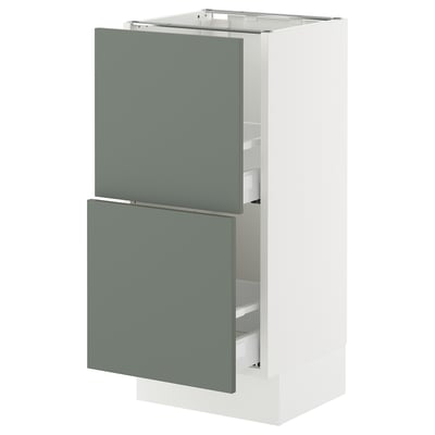 SEKTION / MAXIMERA Base cabinet with 2 drawers, white/Nickebo matt grey-green, 15x15x30 "