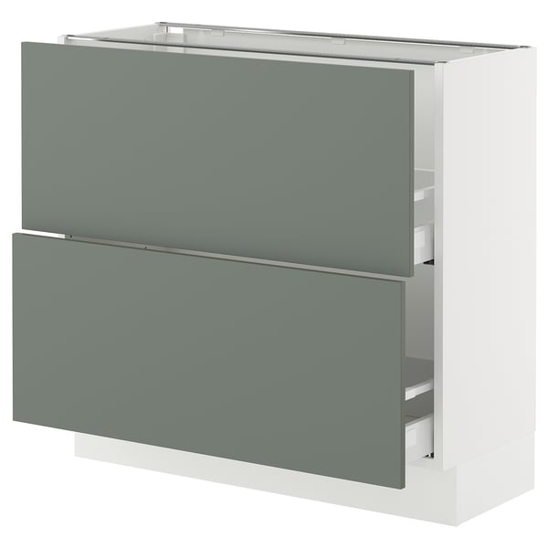 SEKTION / MAXIMERA Base cabinet with 2 drawers, white/Nickebo matt grey-green, 36x15x30 "