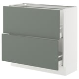 SEKTION / MAXIMERA Base cabinet with 2 drawers, white/Nickebo matt grey-green, 36x15x30 "
