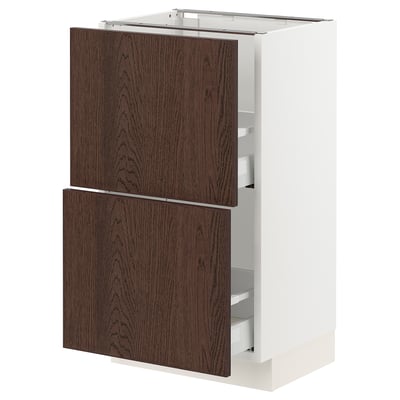 SEKTION / MAXIMERA Base cabinet with 2 drawers, white/Sinarp brown, 18x15x30 "