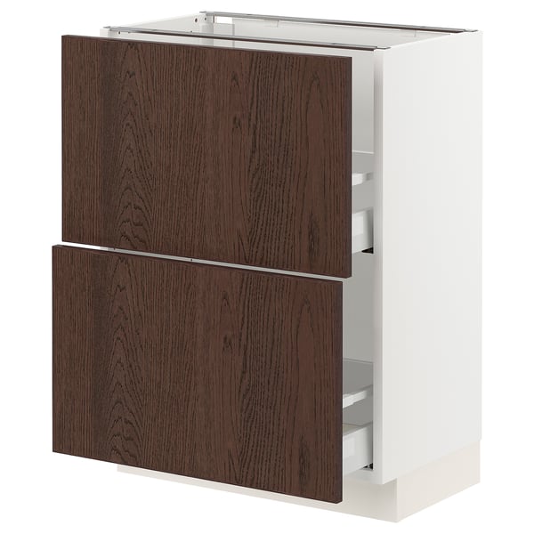SEKTION / MAXIMERA Base cabinet with 2 drawers, white/Sinarp brown, 24x15x30 "