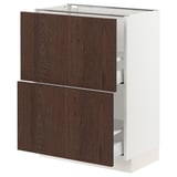 SEKTION / MAXIMERA Base cabinet with 2 drawers, white/Sinarp brown, 24x15x30 "