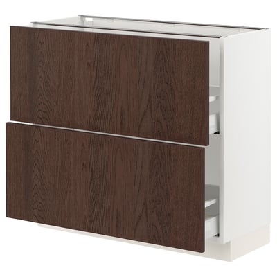 SEKTION / MAXIMERA Base cabinet with 2 drawers, white/Sinarp brown, 36x15x30 "