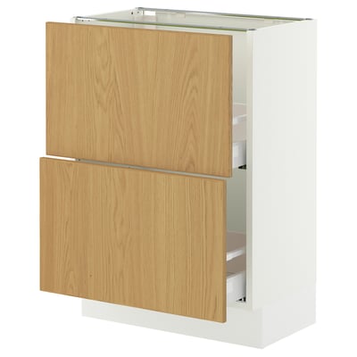 SEKTION / MAXIMERA Base cabinet with 2 drawers, white/Sinarp oak veneer, 24x15x30 "