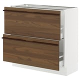 SEKTION / MAXIMERA Base cabinet with 2 drawers, white/Stensta dark brown ash veneer, 36x15x30 "