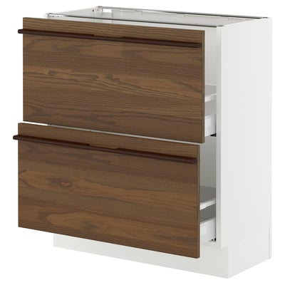 SEKTION / MAXIMERA Base cabinet with 2 drawers, white/Stensta dark brown ash veneer, 30x15x30 "