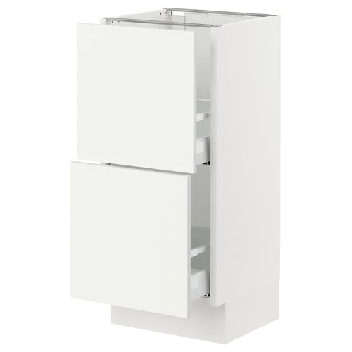White SEKTION kitchen cabinet with vallstena fronts, rectangular, minimalist design, two drawers.
