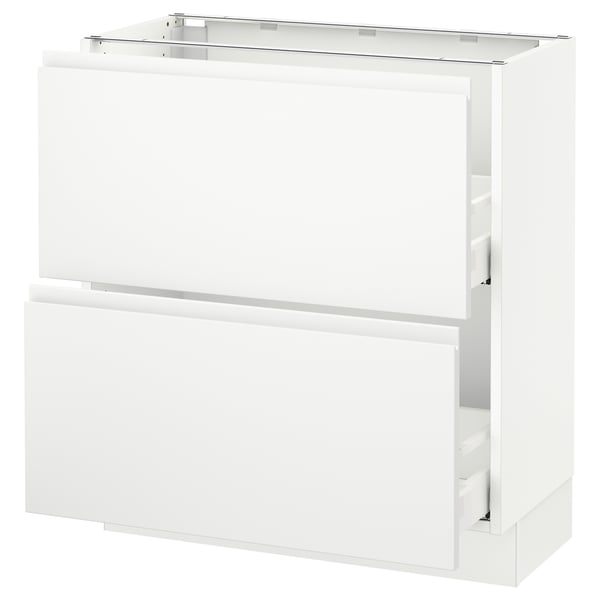 White kitchen cabinet with modern design, featuring sleek drawer fronts, sturdy construction, and smooth-running drawers.