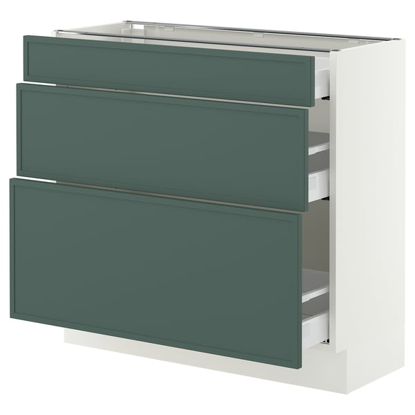 SEKTION / MAXIMERA Base cabinet with 3 drawers, white/Aspudden dark gray-green, 36x15x30 "