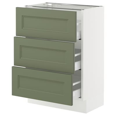 SEKTION / MAXIMERA Base cabinet with 3 drawers, white/Axstad gray-green, 24x15x30 "