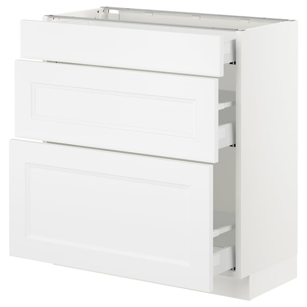 A white SEKTION kitchen cabinet with two drawers and two shelves.