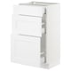 A white SEKTION kitchen cabinet with two drawers and open shelves. The design is modern and minimalistic.