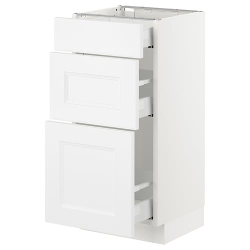 SEKTION white kitchen cabinet with 3 drawers.