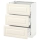 An off-white SEKTION kitchen cabinet with bevelled drawer fronts. It has three full-extension drawers with a traditional design.