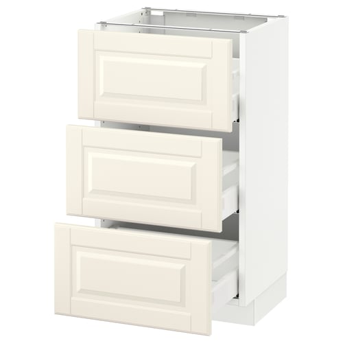 The SEKTION kitchen cabinet with three white drawers. It a sturdy frame and smooth drawer fronts with bevelled edges for a traditional look.