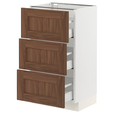 SEKTION / MAXIMERA Base cabinet with 3 drawers, white Enköping/brown walnut effect, 18x15x30 "