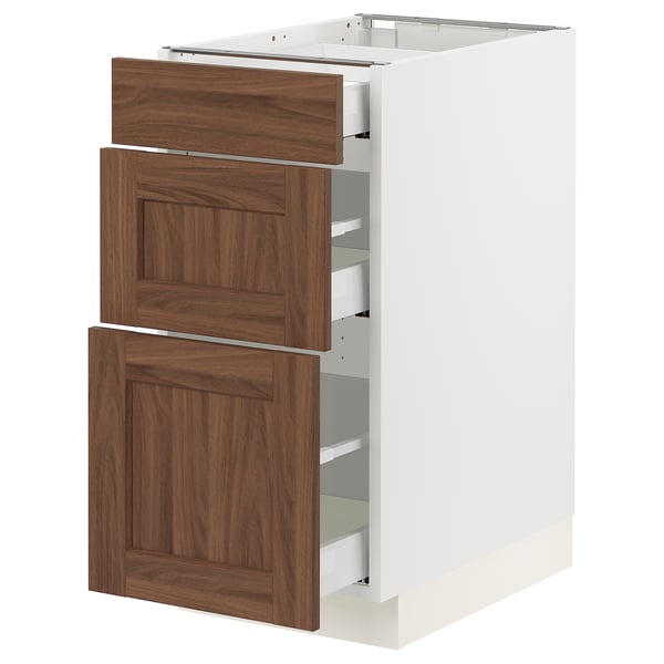 SEKTION / MAXIMERA Base cabinet with 3 drawers, white Enköping/brown walnut effect, 15x24x30 "