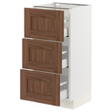 SEKTION / MAXIMERA Base cabinet with 3 drawers, white Enköping/brown walnut effect, 15x15x30 "