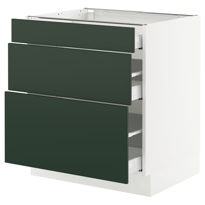 SEKTION / MAXIMERA Base cabinet with 3 drawers, white/Havstorp deep green, 30x24x30 "