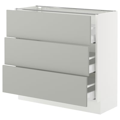 SEKTION / MAXIMERA Base cabinet with 3 drawers, white/Havstorp light gray, 36x15x30 "