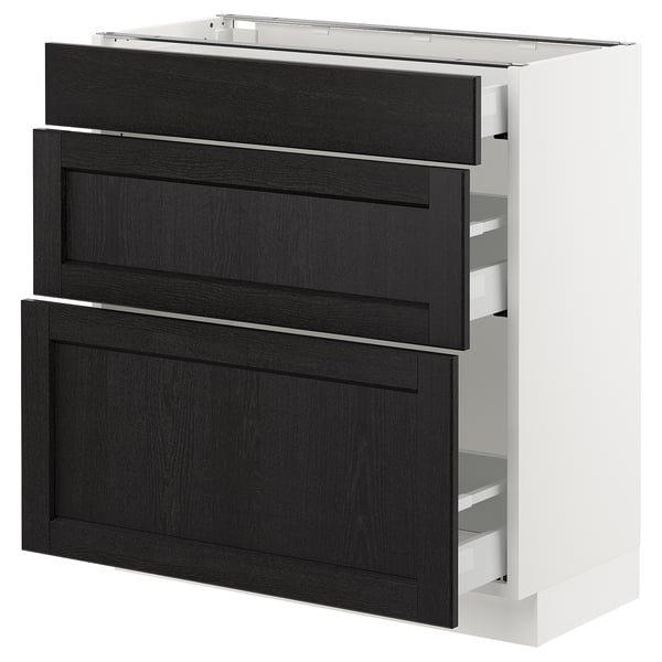 Ikea SEKTION kitchen unit in black with 3 drawers, white frame. Modern, traditional kitchen style.