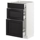 Modern black ash kitchen cabinet unit with three drawers and white frame.