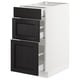 A white SEKTION kitchen cabinet with three black stained ash drawers, featuring a traditional design with bevelled edges.