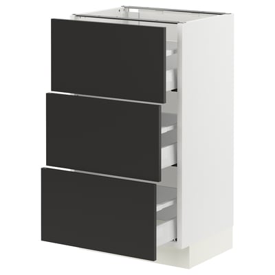SEKTION / MAXIMERA Base cabinet with 3 drawers, white/Nickebo matt anthracite, 18x15x30 "