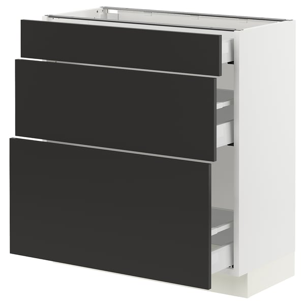 SEKTION / MAXIMERA Base cabinet with 3 drawers, white/Nickebo matt anthracite, 30x15x30 "