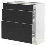SEKTION / MAXIMERA Base cabinet with 3 drawers, white/Nickebo matt anthracite, 30x15x30 "