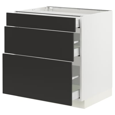 SEKTION / MAXIMERA Base cabinet with 3 drawers, white/Nickebo matt anthracite, 30x24x30 "
