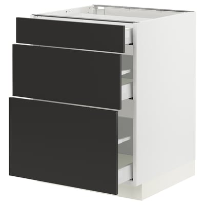 SEKTION / MAXIMERA Base cabinet with 3 drawers, white/Nickebo matt anthracite, 24x24x30 "