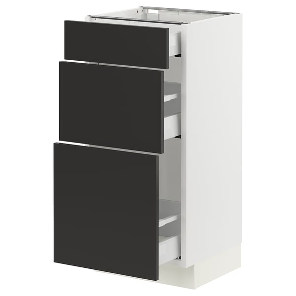 SEKTION / MAXIMERA Base cabinet with 3 drawers, white/Nickebo matt anthracite, 15x15x30 "