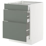 SEKTION / MAXIMERA Base cabinet with 3 drawers, white/Nickebo matt grey-green, 24x24x30 "
