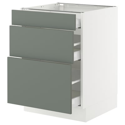 SEKTION / MAXIMERA Base cabinet with 3 drawers, white/Nickebo matt grey-green, 24x24x30 "