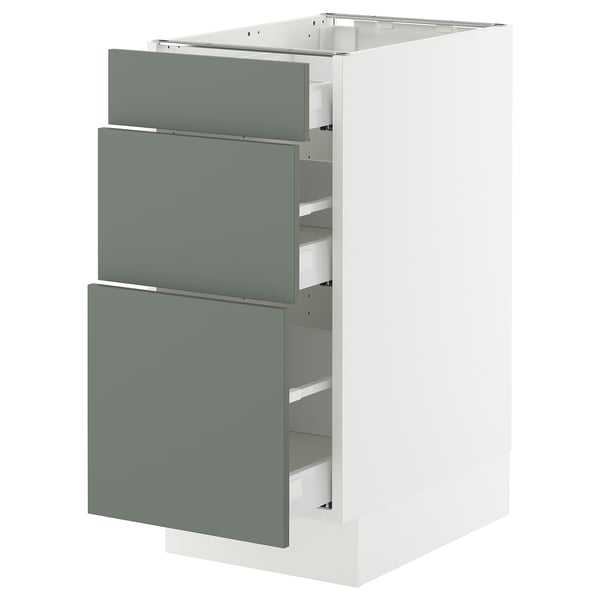 SEKTION / MAXIMERA Base cabinet with 3 drawers, white/Nickebo matt grey-green, 15x24x30 "