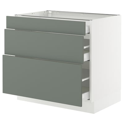 SEKTION / MAXIMERA Base cabinet with 3 drawers, white/Nickebo matt grey-green, 36x24x30 "