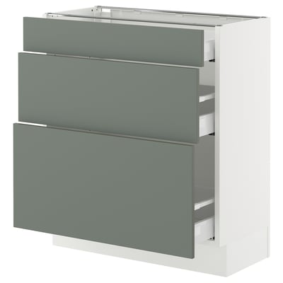 SEKTION / MAXIMERA Base cabinet with 3 drawers, white/Nickebo matt grey-green, 30x15x30 "