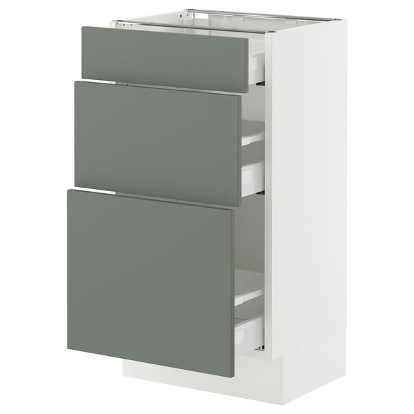 SEKTION / MAXIMERA Base cabinet with 3 drawers, white/Nickebo matt grey-green, 18x15x30 "