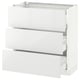 White SEKTION kitchen cabinet with glossy finish and multiple drawers.