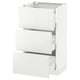 SEKTION white kitchen cabinet with three glossy drawers.