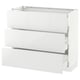 A white SEKTION kitchen cabinet with smooth, high-gloss drawer fronts. It has three drawers with a sleek, modern design.