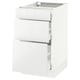 White kitchen cabinet with three drawers by ikea SEKTION line, glossy finish, rectangular shape.