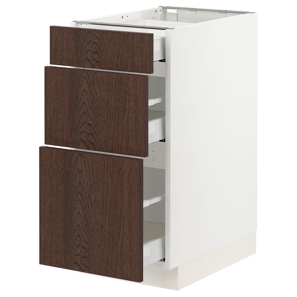 SEKTION / MAXIMERA Base cabinet with 3 drawers, white/Sinarp brown, 15x24x30 "