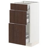 SEKTION / MAXIMERA Base cabinet with 3 drawers, white/Sinarp brown, 15x15x30 "