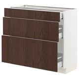 SEKTION / MAXIMERA Base cabinet with 3 drawers, white/Sinarp brown, 36x15x30 "