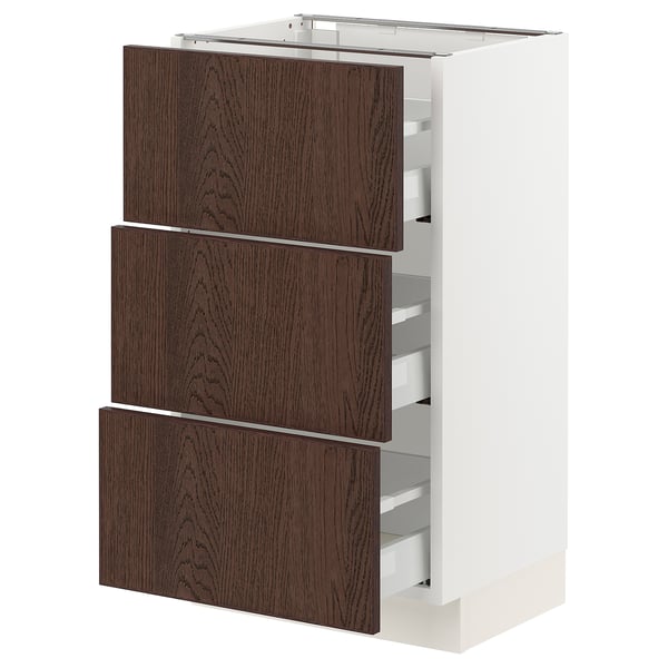 SEKTION / MAXIMERA Base cabinet with 3 drawers, white/Sinarp brown, 18x15x30 "