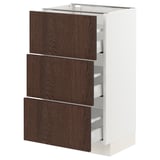 SEKTION / MAXIMERA Base cabinet with 3 drawers, white/Sinarp brown, 18x15x30 "